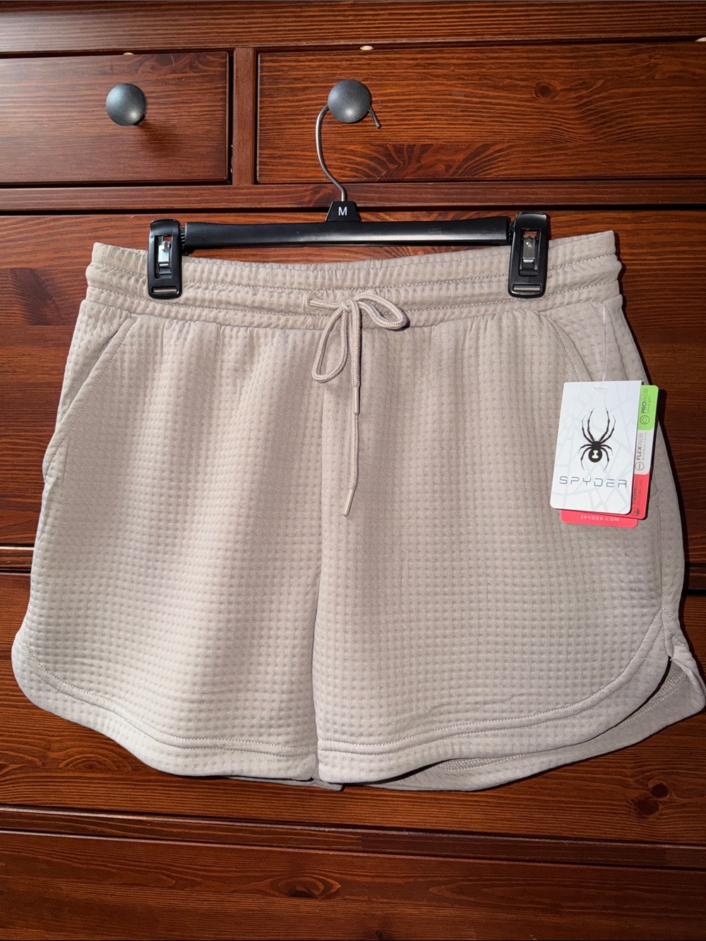 Spyder NWT ($48.00) Women’s Beige Waffle Texture Drawstring Athletic Shorts - Picture 1 of 6